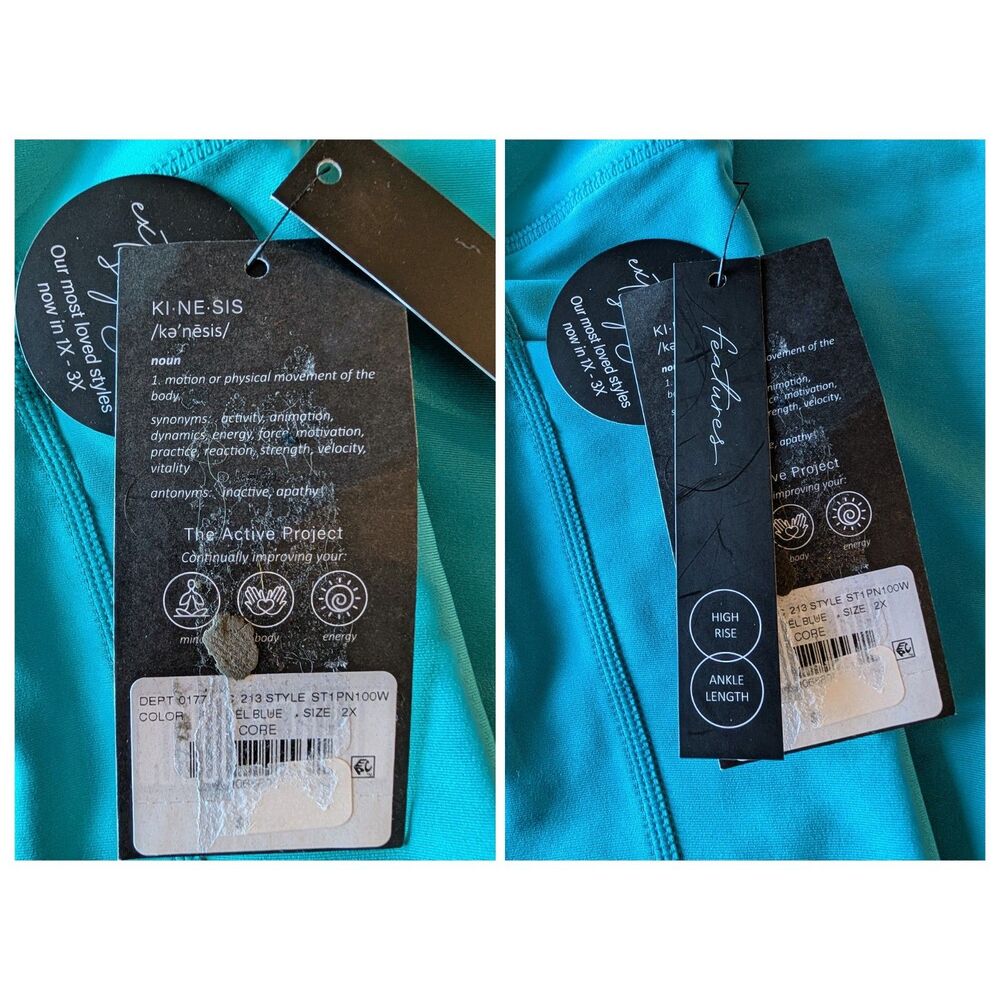Kinesis Activewear Leggings Teal Blue High Rise Ankle Pocket Sz 2X - Picture 8 of 10